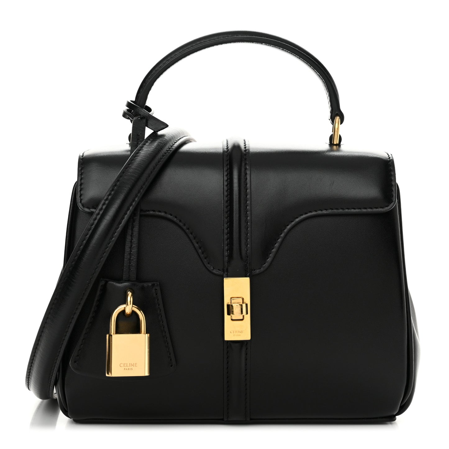 Satinated Calfskin Mini 16 Top Handle Bag Black