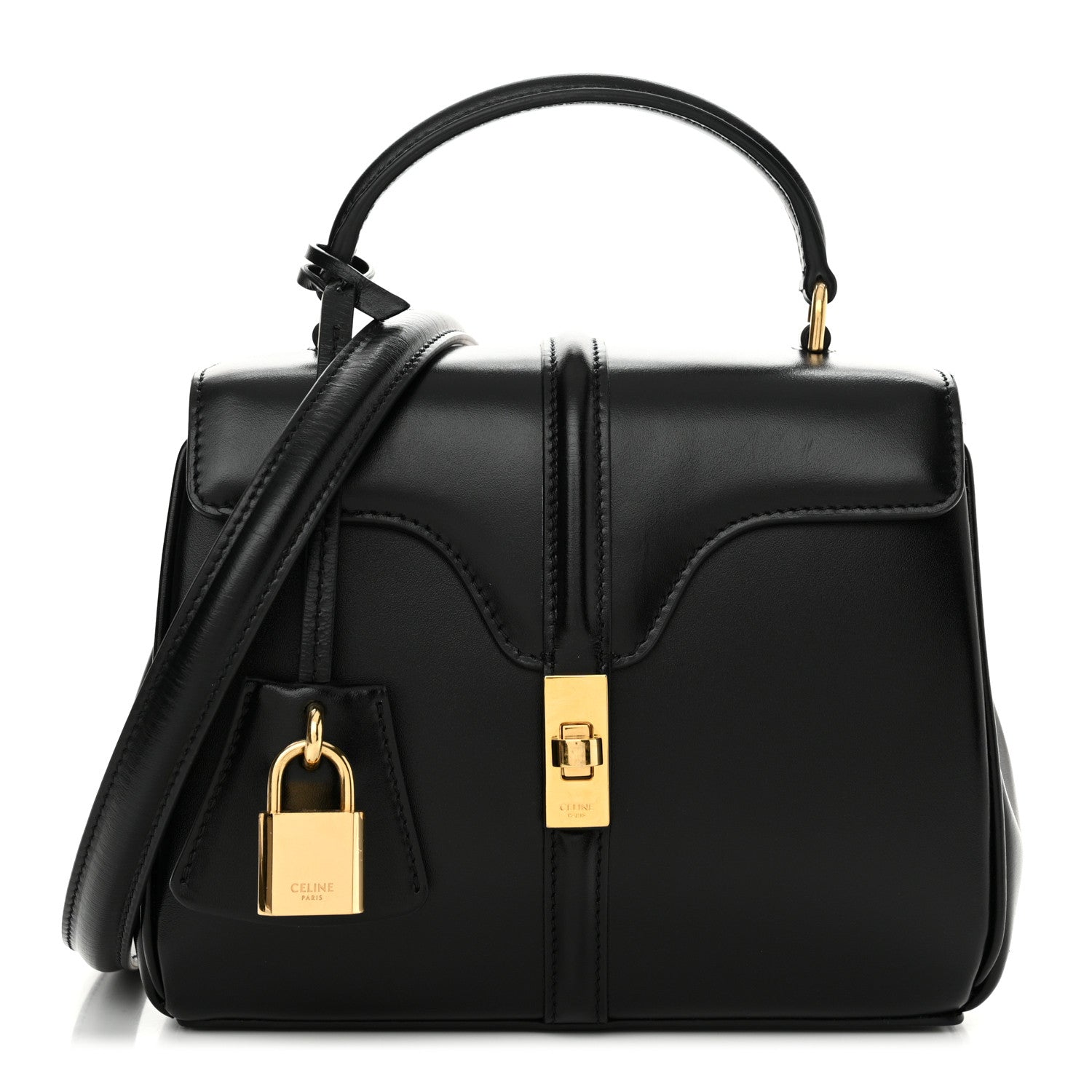 Celine Satinated Calfskin Mini 16 Top Handle Bag Black 1 of 12