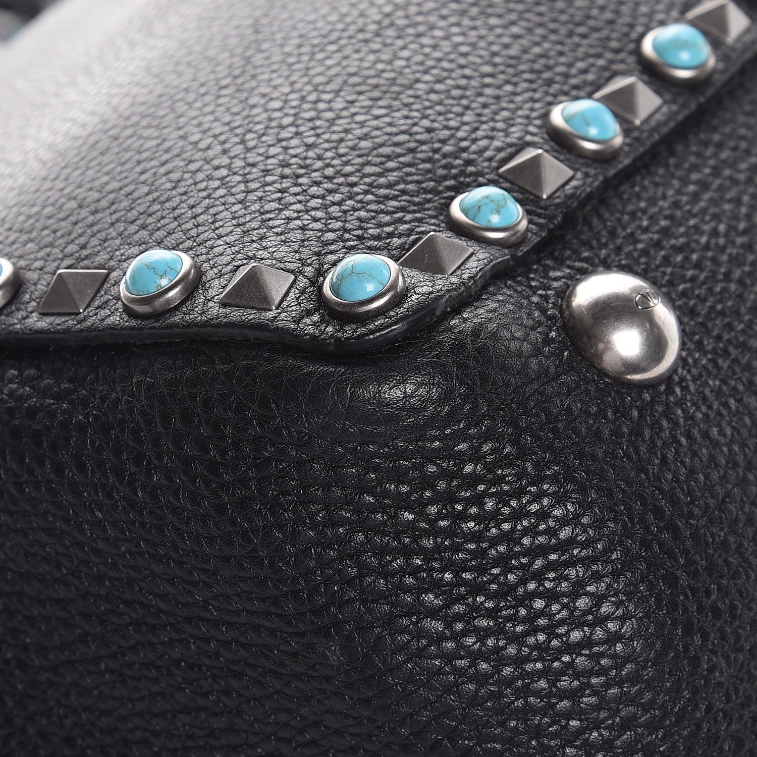 Valentino Garavani Grained Calfskin Turquoise Medium Rockstud Rolling Tote Black 8 of 13