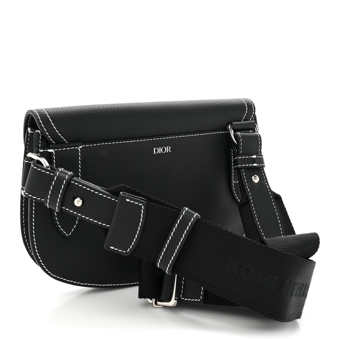 X KAWS Grained Calfskin Saddle Pouch Black