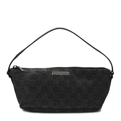 Gucci Denim Monogram Boat Pochette Black 1 of 9