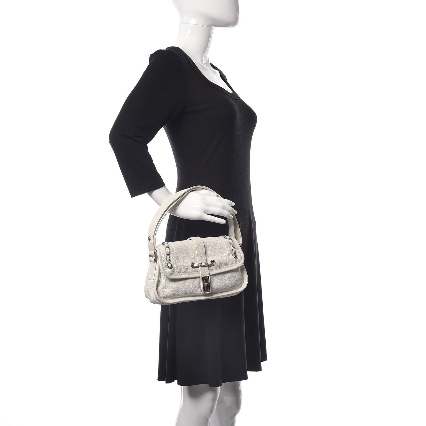 Calfskin Mademoiselle Flap Shoulder Bag White