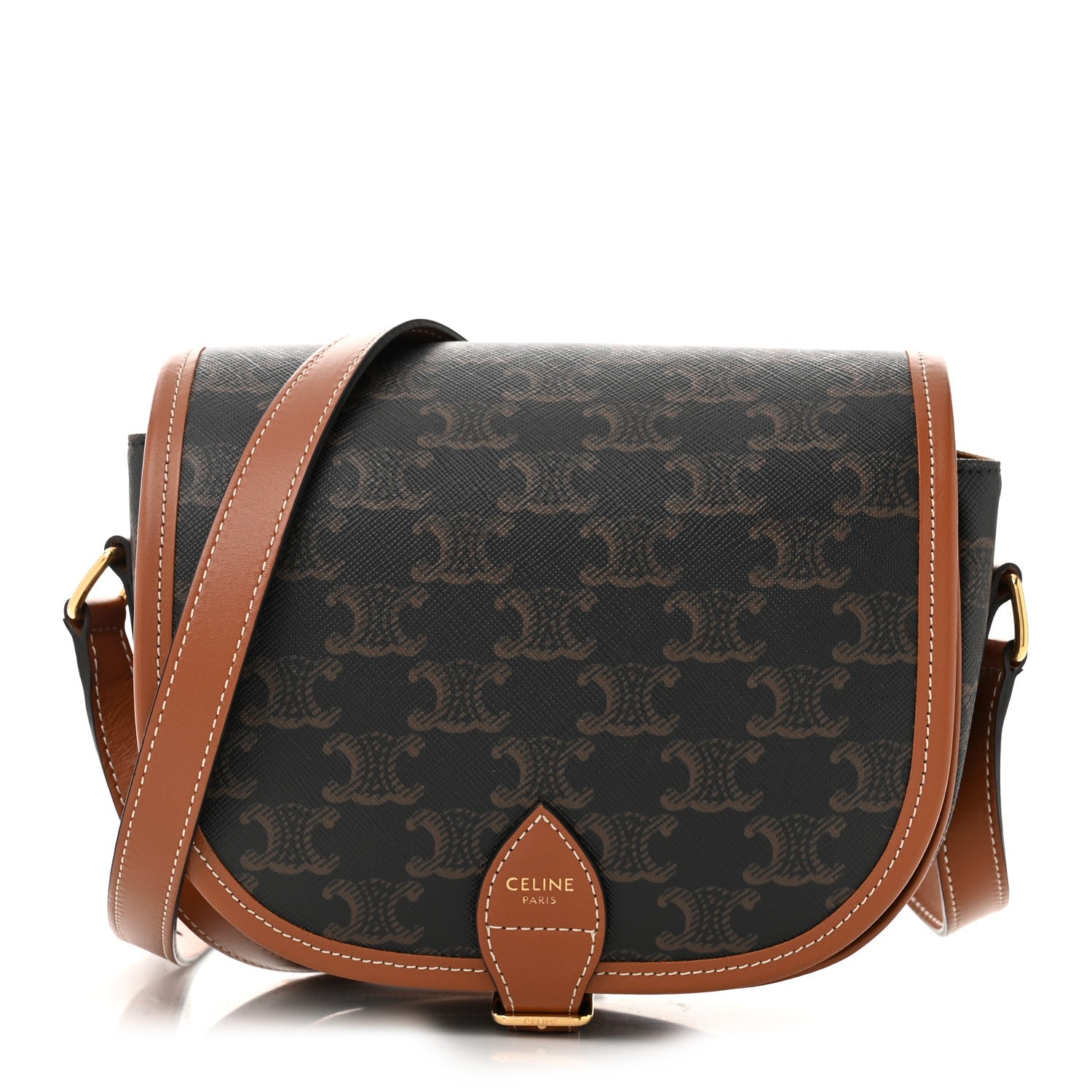 Celine Triomphe Canvas Medium Folco Bag Tan 1 of 9