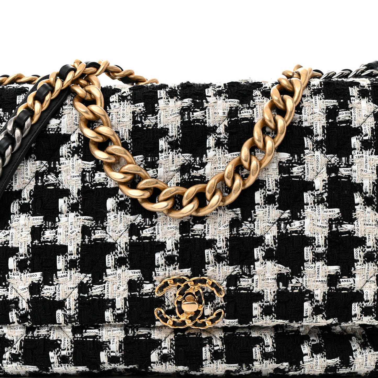Tweed Quilted Maxi Chanel 19 Flap Black Ecru White