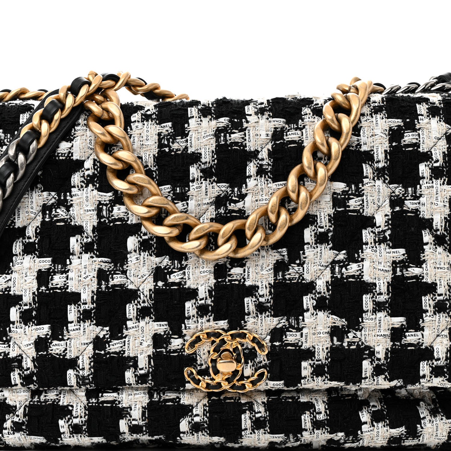 Chanel Tweed Quilted Maxi Chanel 19 Flap Black Ecru White 7 of 9