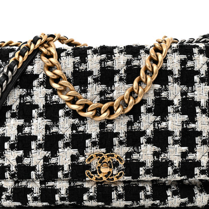 Chanel Tweed Quilted Maxi Chanel 19 Flap Black Ecru White 7 of 9