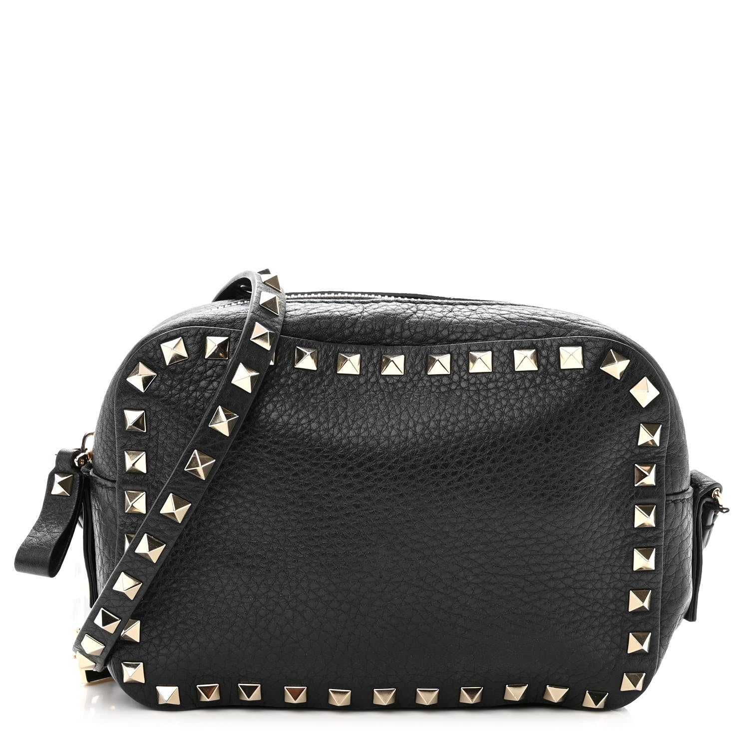 Valentino Garavani Pebbled Calfskin Rockstud Camera Crossbody Bag Black 1 of 11