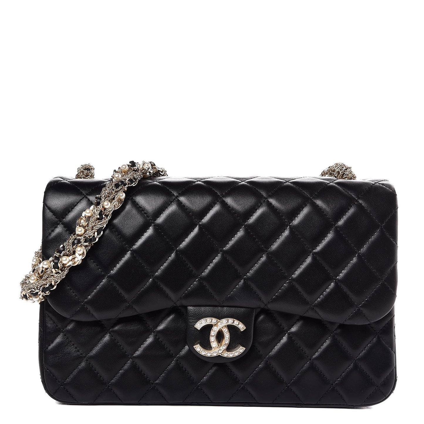 Lambskin Quilted Medium Westminster Pearl Flap Black