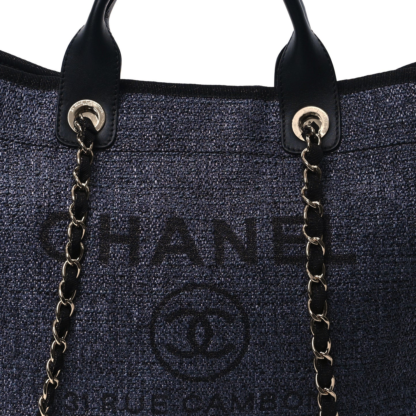 Woven Straw Raffia Medium Deauville Tote Navy