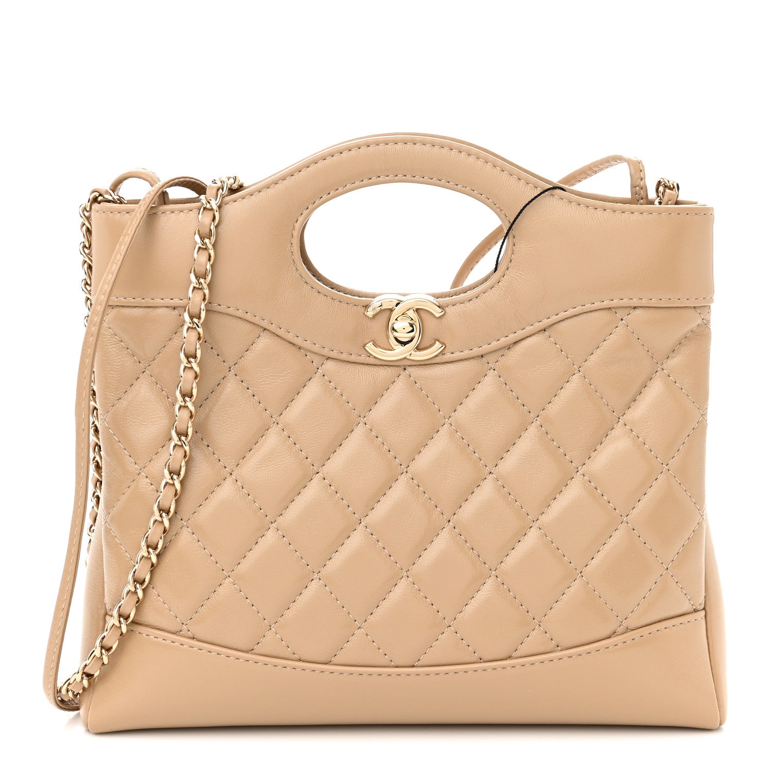 Chanel Shiny Crumpled Calfskin Quilted Mini 31 Shopping Bag Dark Beige 1 of 10