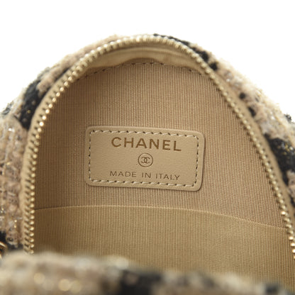 Chanel Tweed Shearling Round Clutch With Chain and Coin Purse Beige Black 6 of 12