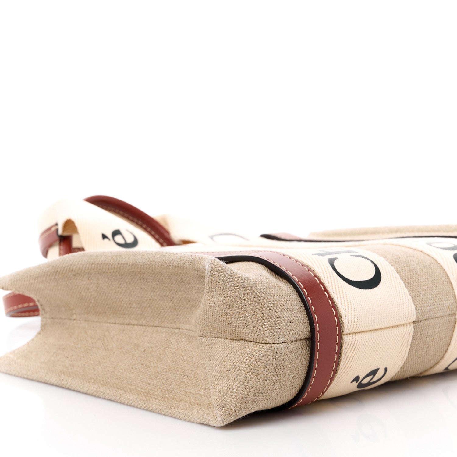 Chloe Linen Calfskin Small Woody Ribbon Tote With Strap White Brown 11 of 12