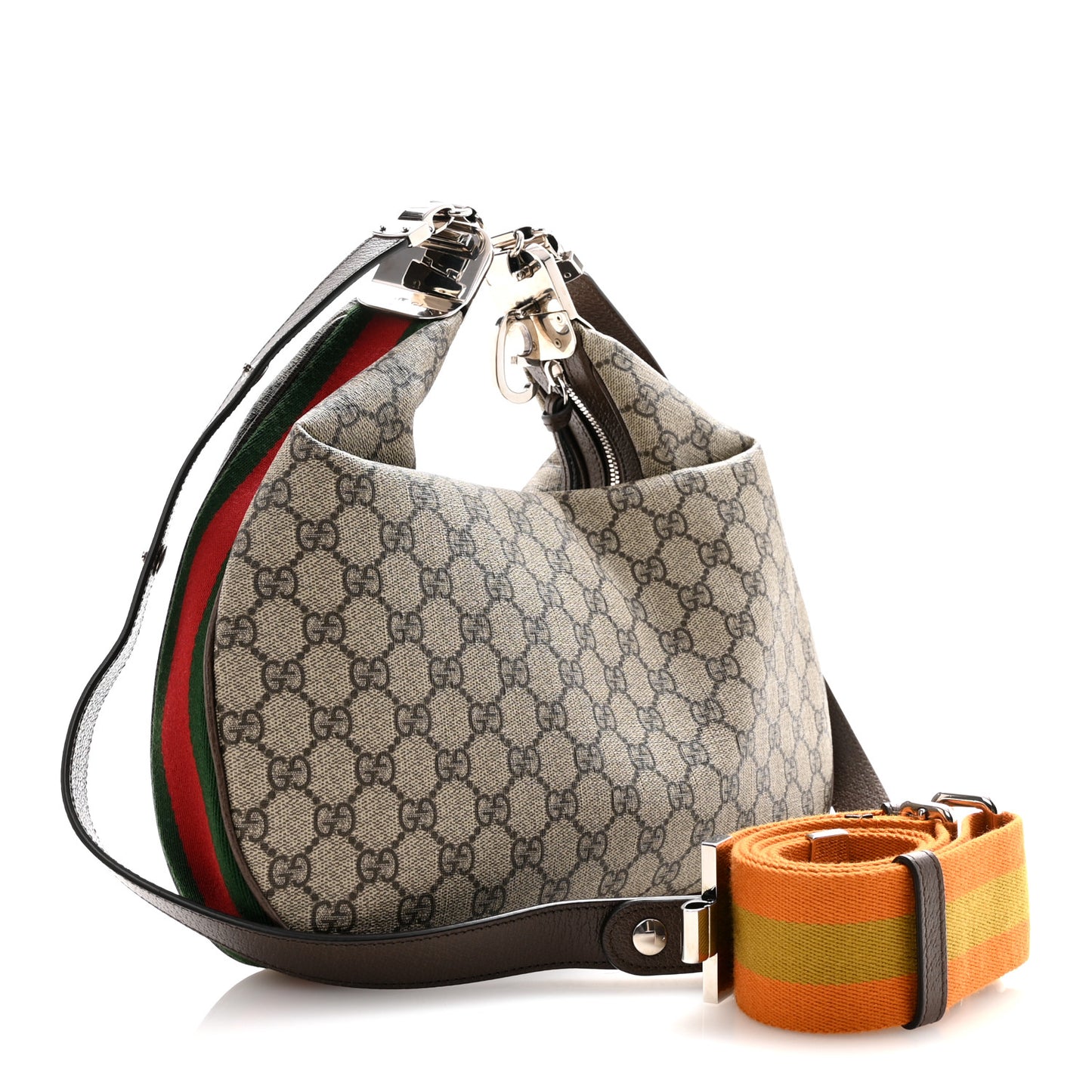 GG Supreme Monogram Textured Calfskin Web Large Attache Shoulder Bag Beige Ebony New Acero