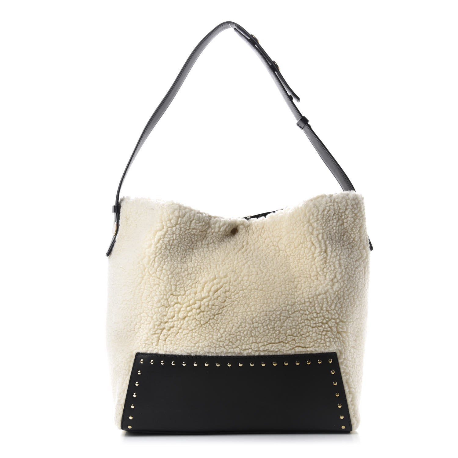 Stella McCartney Eco Alter Nappa Shearling Popper Bucket Bag Black White 1 of 11