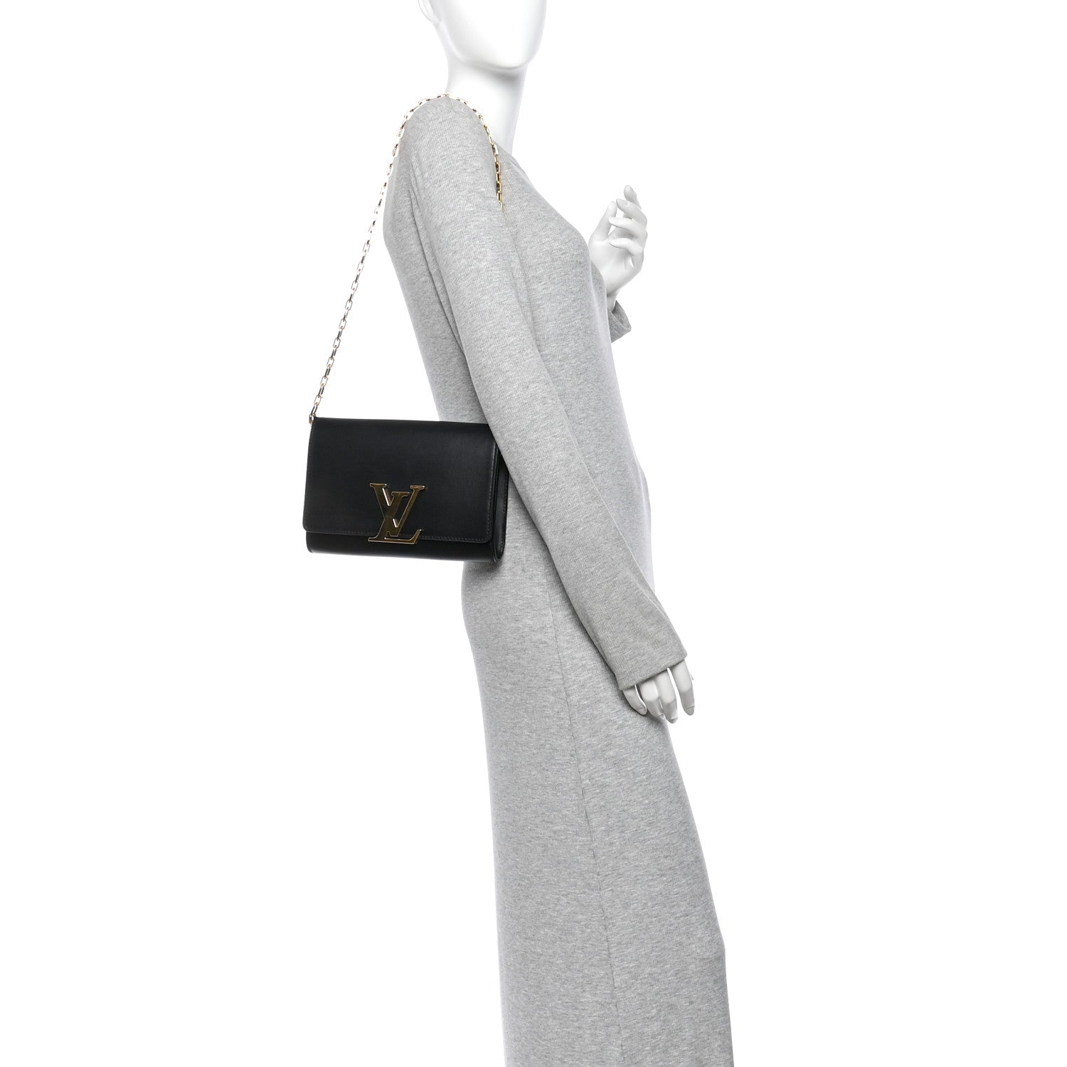 Louis Vuitton Calfskin Chain Louise MM Black 2 of 12