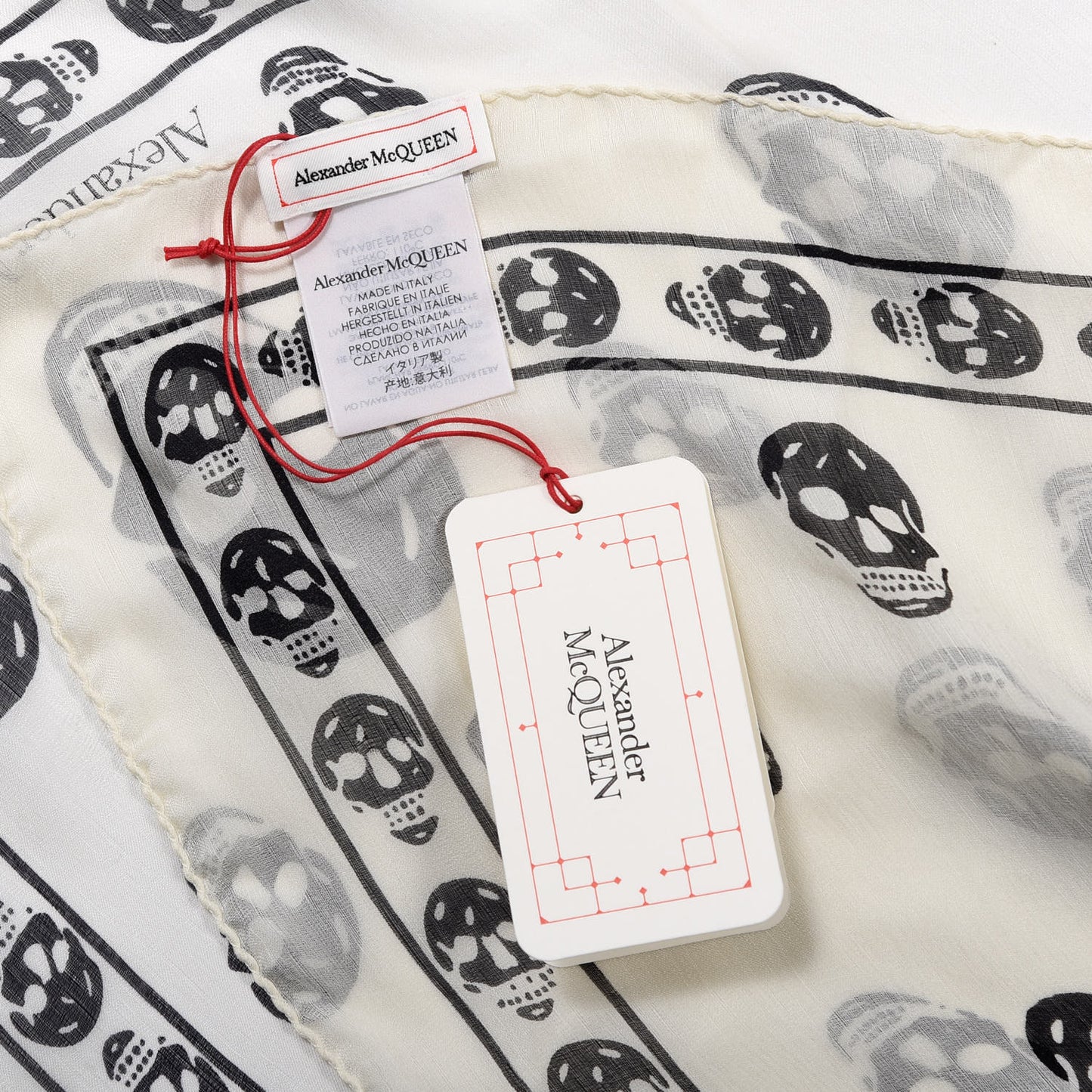 Silk Chiffon Skull Scarf Ivory Black