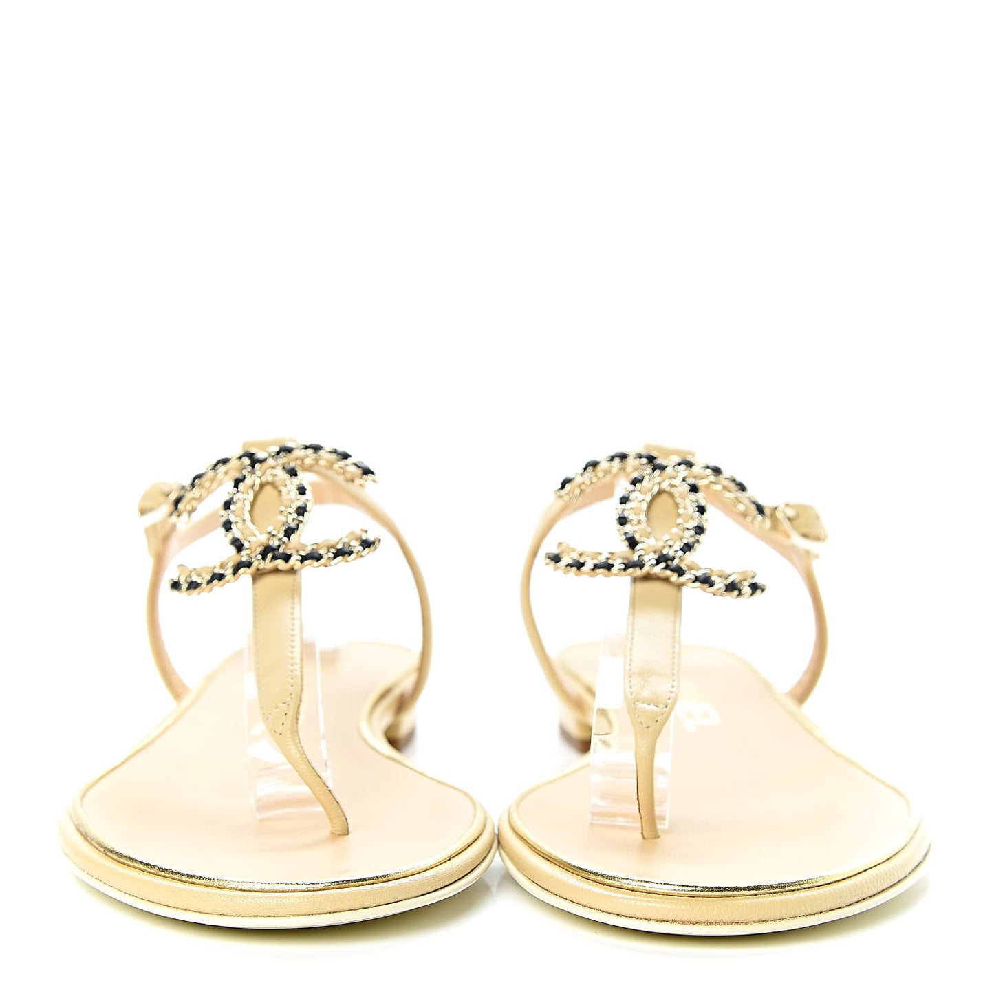 Lambskin Chain CC Logo Thong Sandals 36 Beige