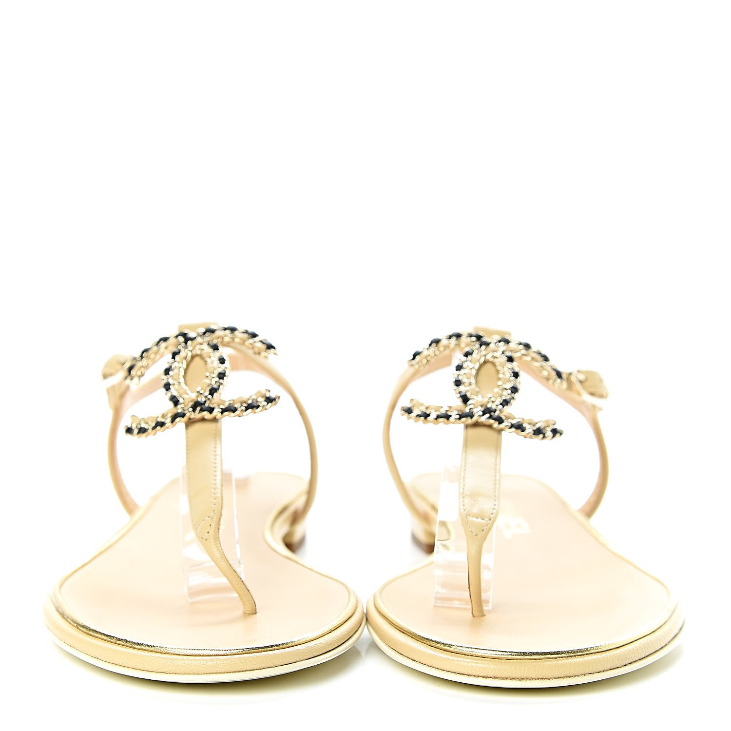 Chanel Lambskin Chain CC Logo Thong Sandals 36 Beige 2 of 7