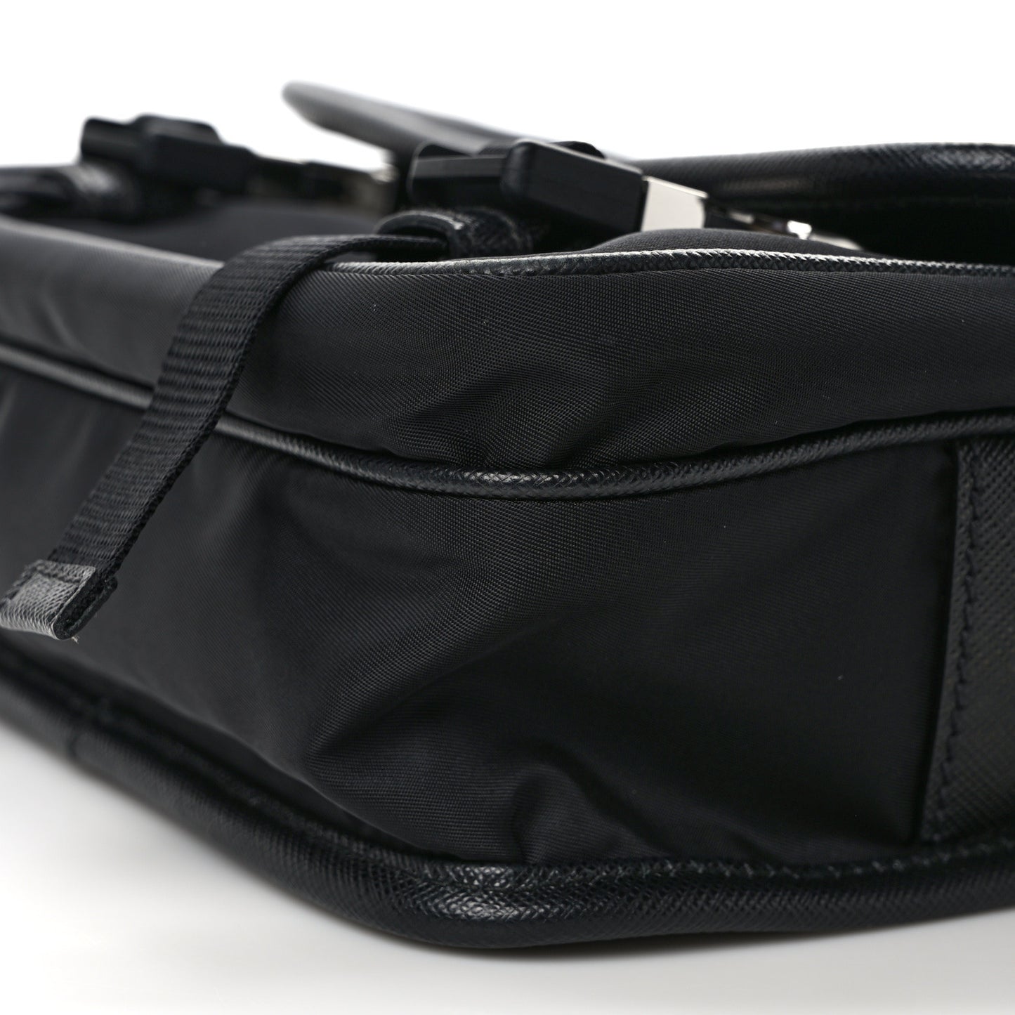Re-Nylon Saffiano Pocket Double Snap Buckle Shoulder Bag Black