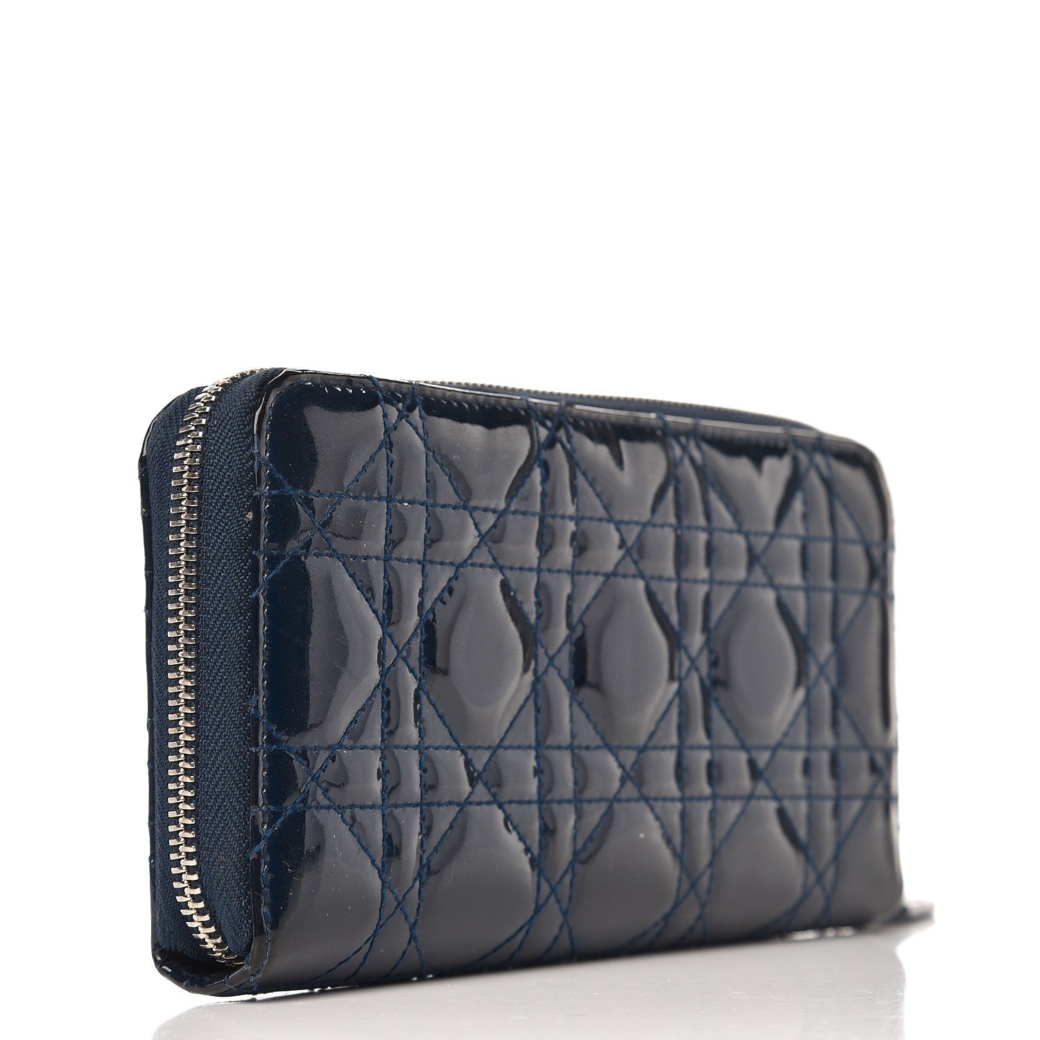 Christian Dior Patent Cannage Lady Dior Continental Zip Wallet Blue 3 of 9