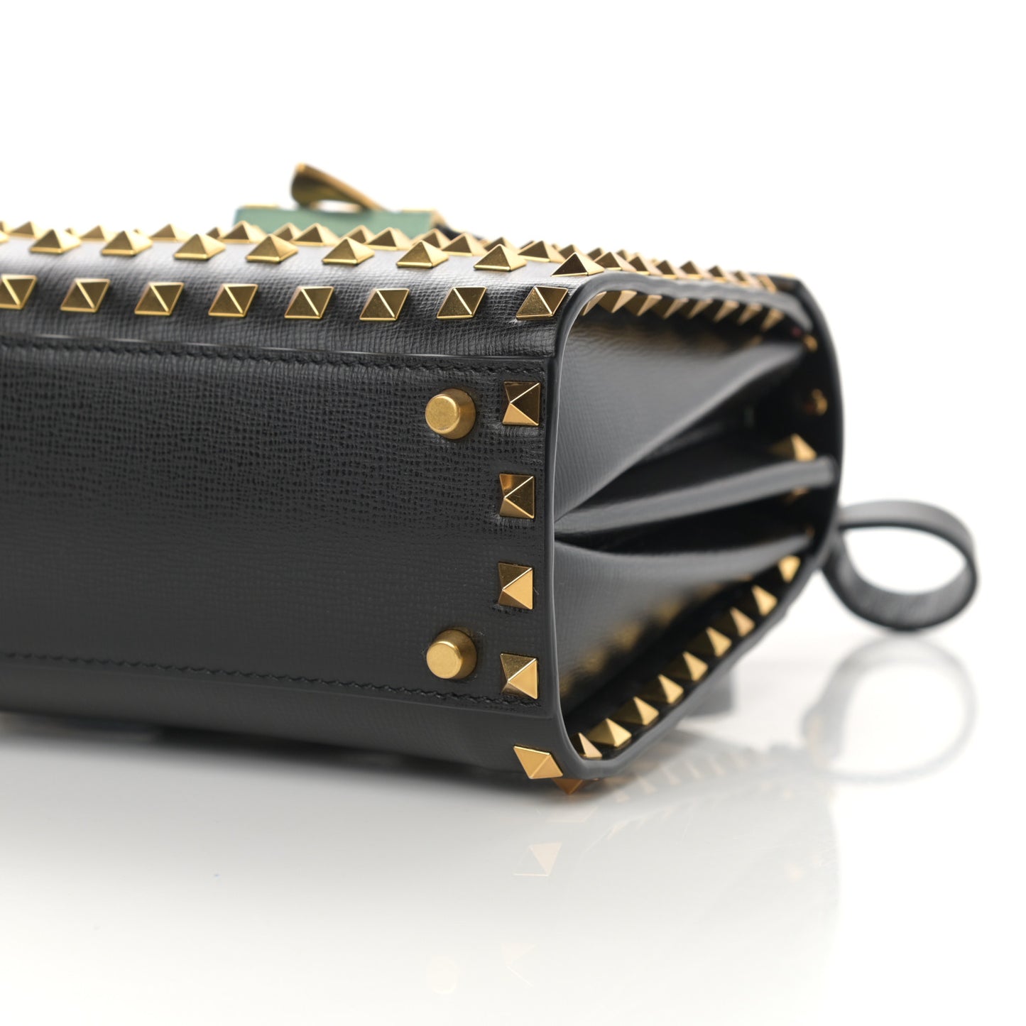 Grainy Calfskin Small Rockstud Allover Alcove Top-Handle Flap Bag Black