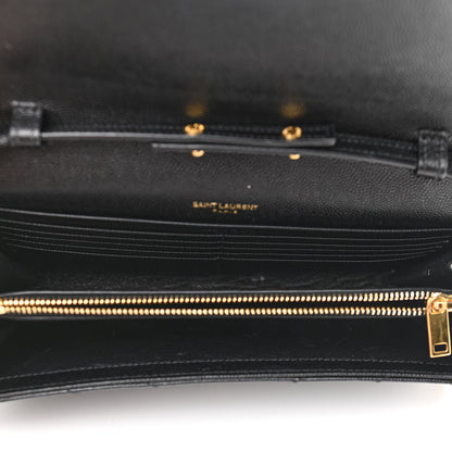Saint Laurent Grain De Poudre Matelasse Chevron Monogram Chain Wallet Black 5 of 13