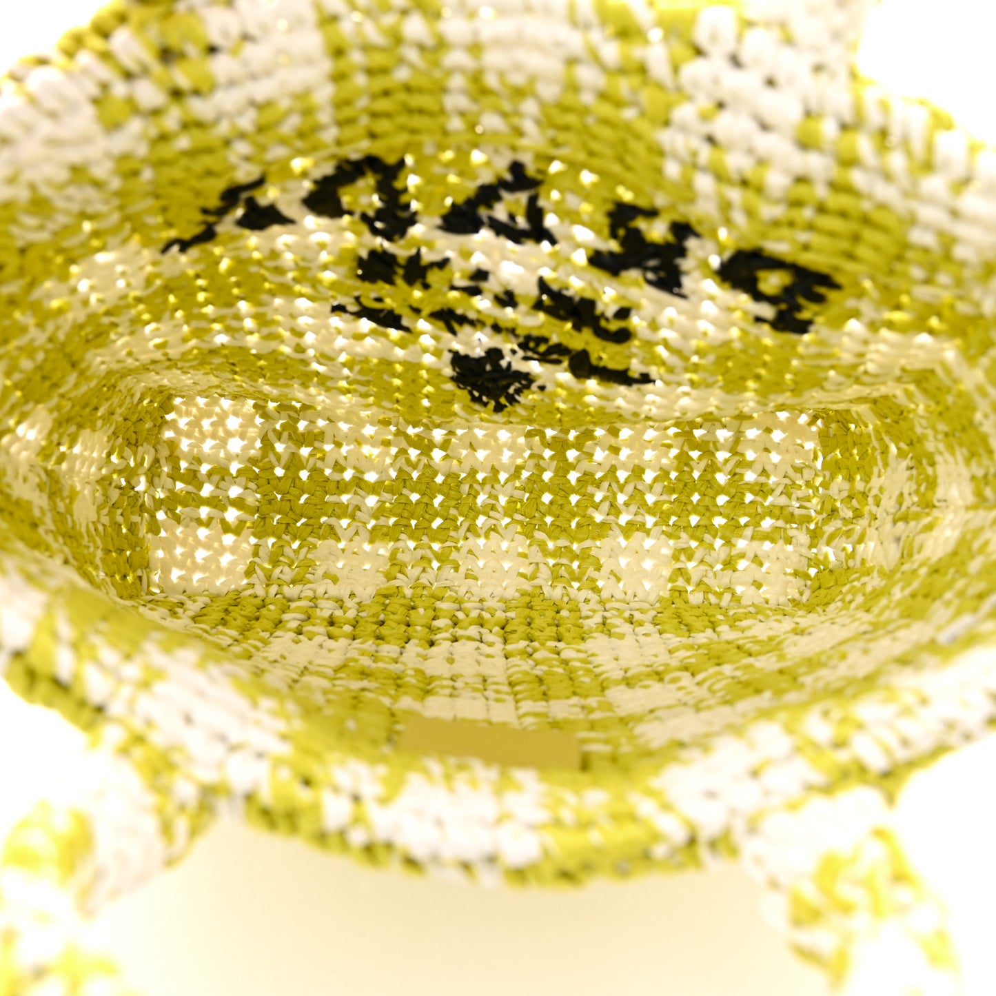 Yarn Raffia Effect Crochet Embroidered Small Logo Tote Citron Yellow