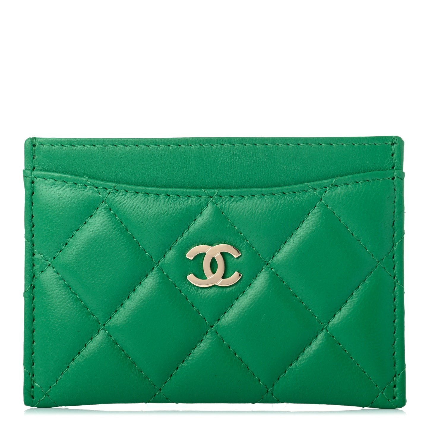 Lambskin Quilted Card Holder Green
