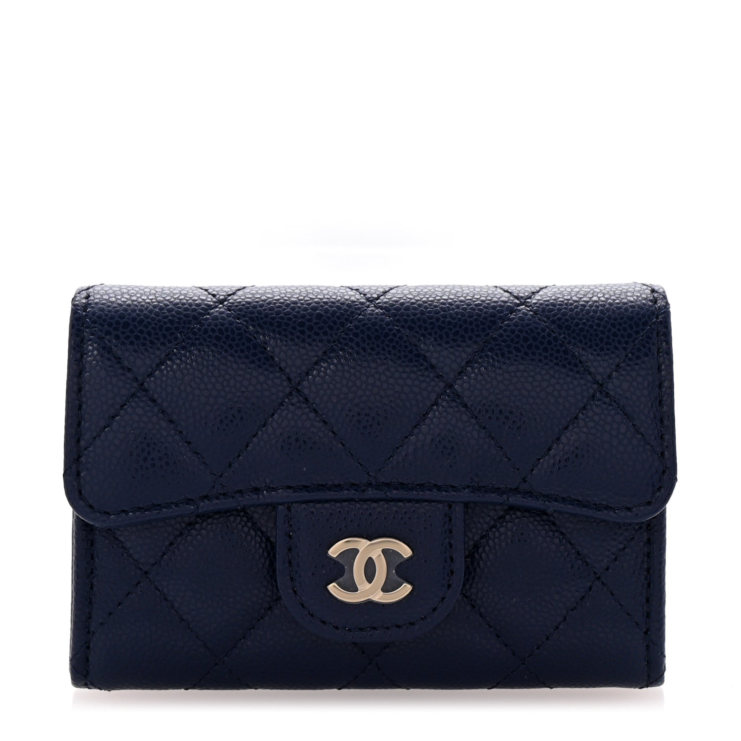 Chanel Caviar Quilted Flap Card Holder Wallet Navy Blue 1 of 9