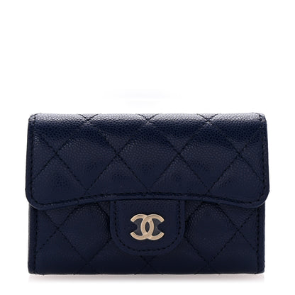 Chanel Caviar Quilted Flap Card Holder Wallet Navy Blue 1 of 9