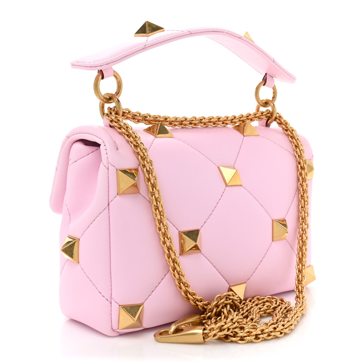 Nappa Medium Roman Stud Shoulder Bag Pink Borealis