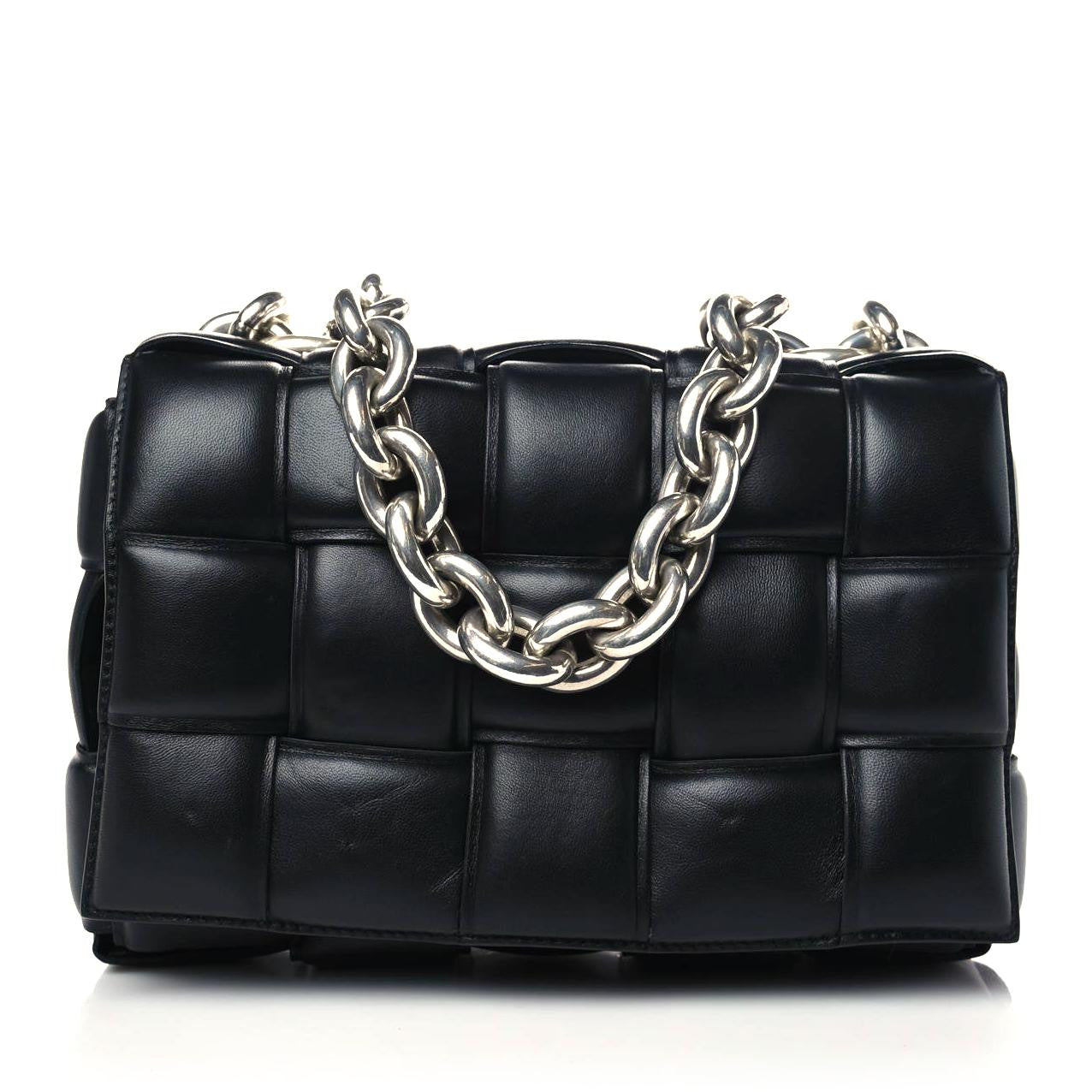 Lambskin Maxi Intrecciato Padded Chain Cassette Crossbody Bag Black