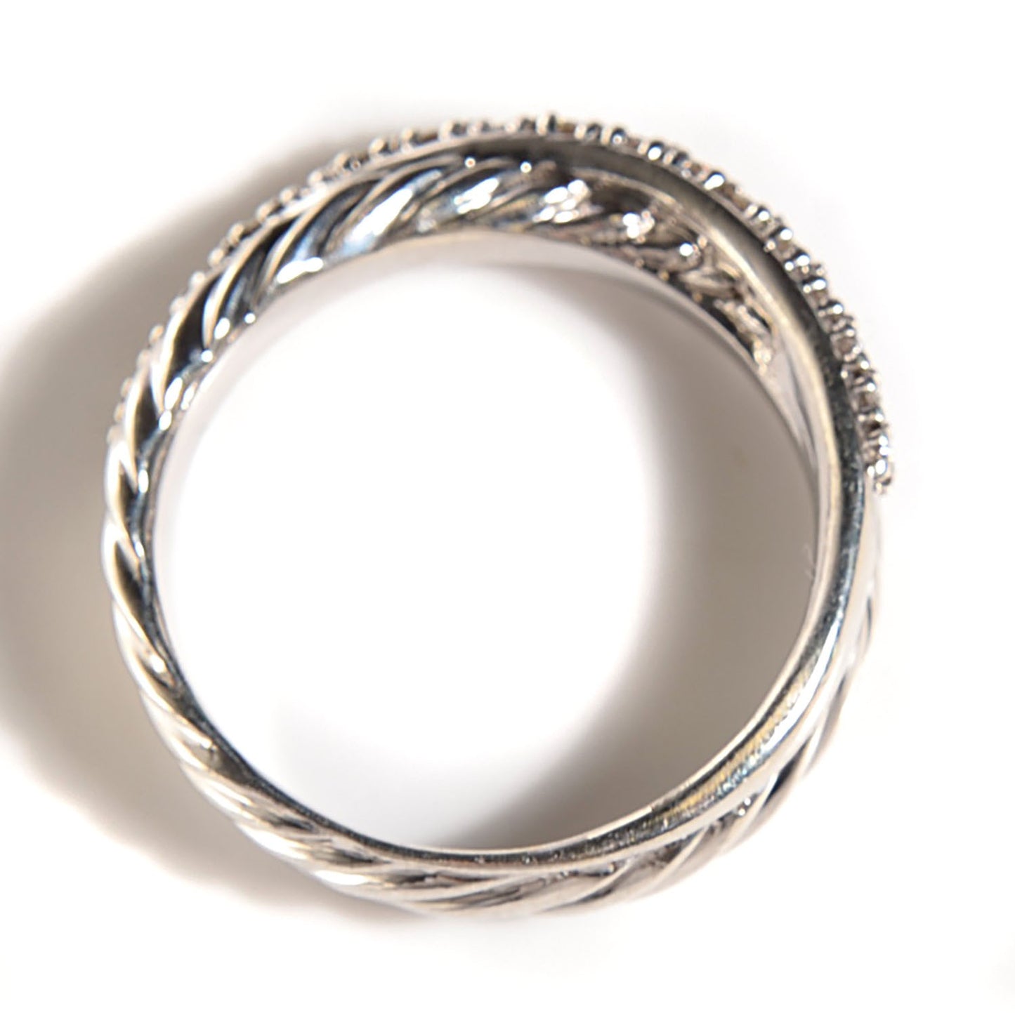 Sterling Silver Pave Diamond 5mm Crossover Ring 7