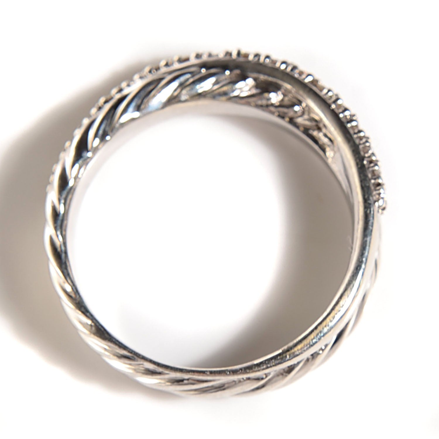 David Yurman Sterling Silver Pave Diamond 5mm Crossover Ring 7 4 of 5