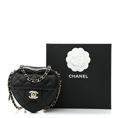 Chanel Lambskin Quilted CC In Love Heart Clutch With Chain Black 11 of 11