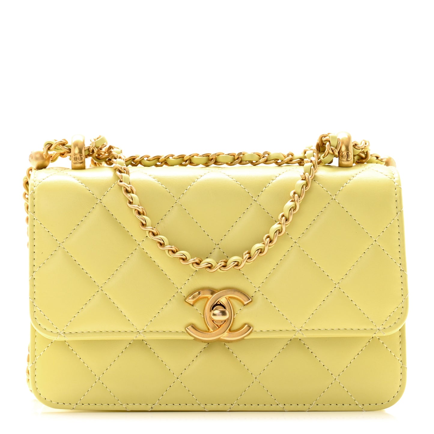 Calfskin Quilted Mini Perfect Fit Flap Light Green