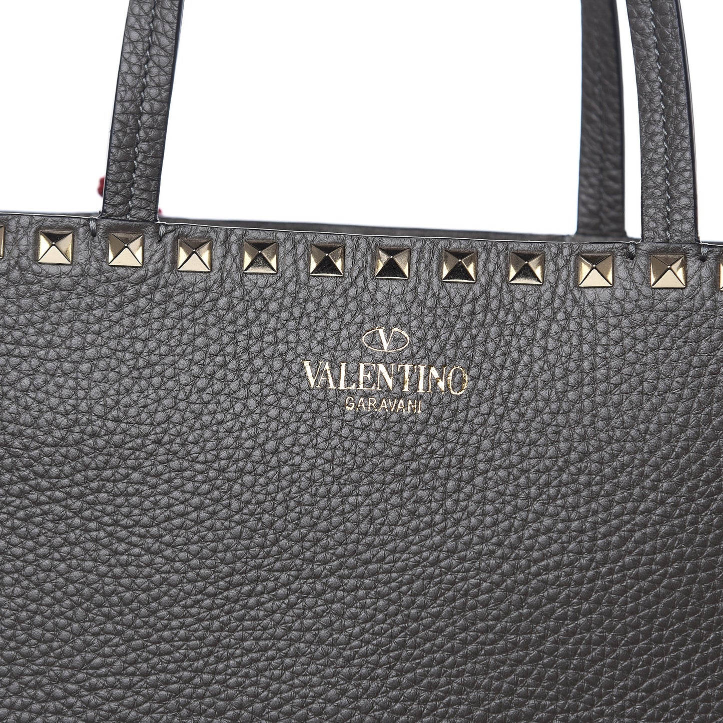Grained Calfskin Rockstud Shoulder Tote Graphite