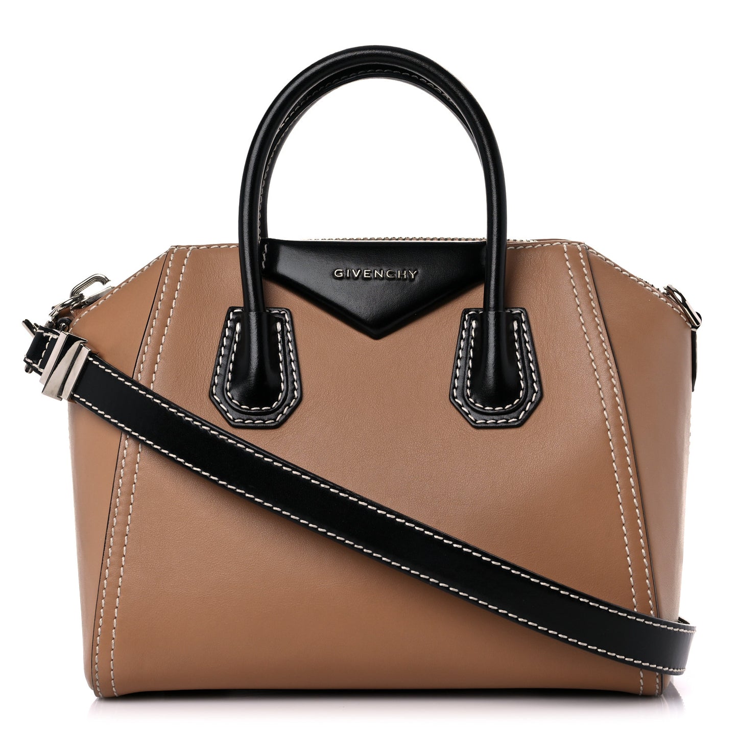 Calfskin Small Topstitch Bi-Color Antigona Beige Black