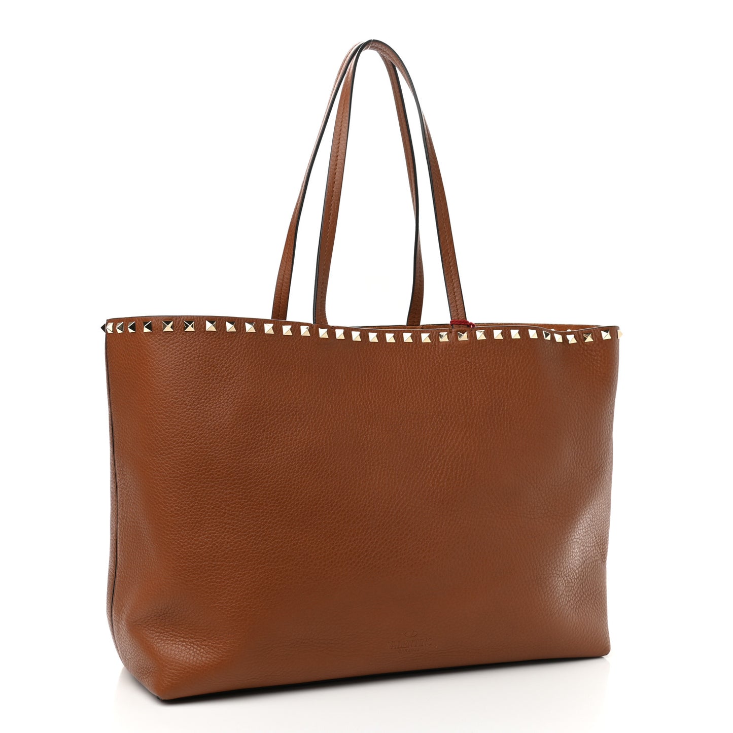 Grained Calfskin Rockstud Shoulder Tote Saddle Brown