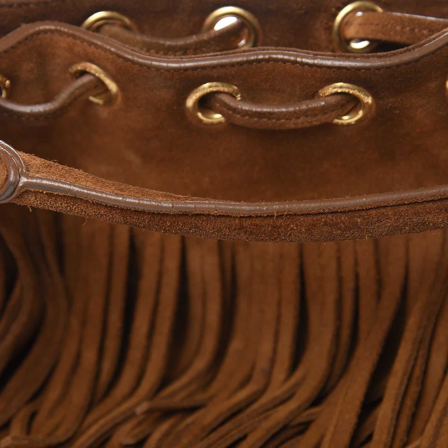 Saint Laurent Suede Calfskin Small Emmanuelle Fringe Bucket Bag Light Ocre 10 of 10
