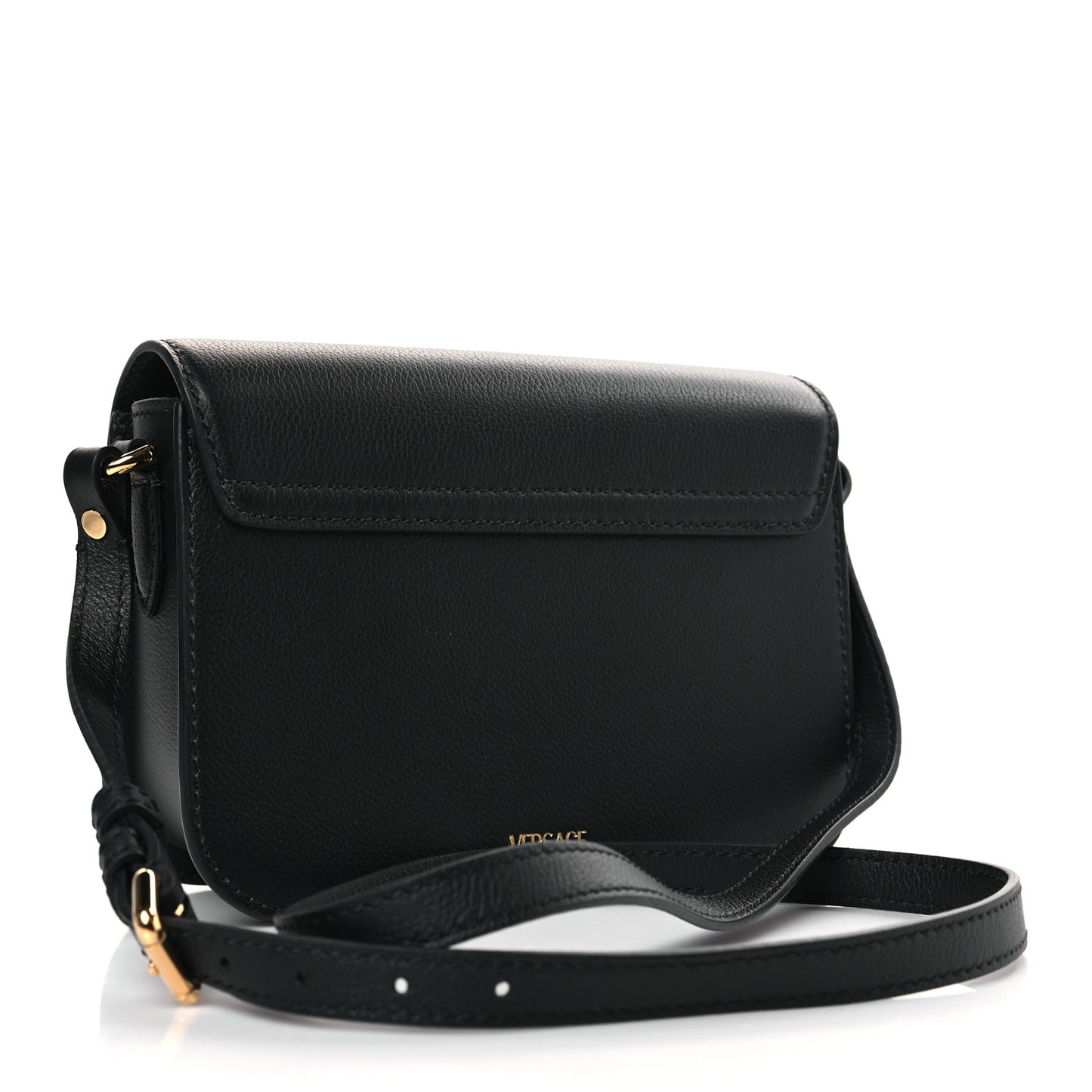 Grained Calfskin Medusa Camera Bag Black