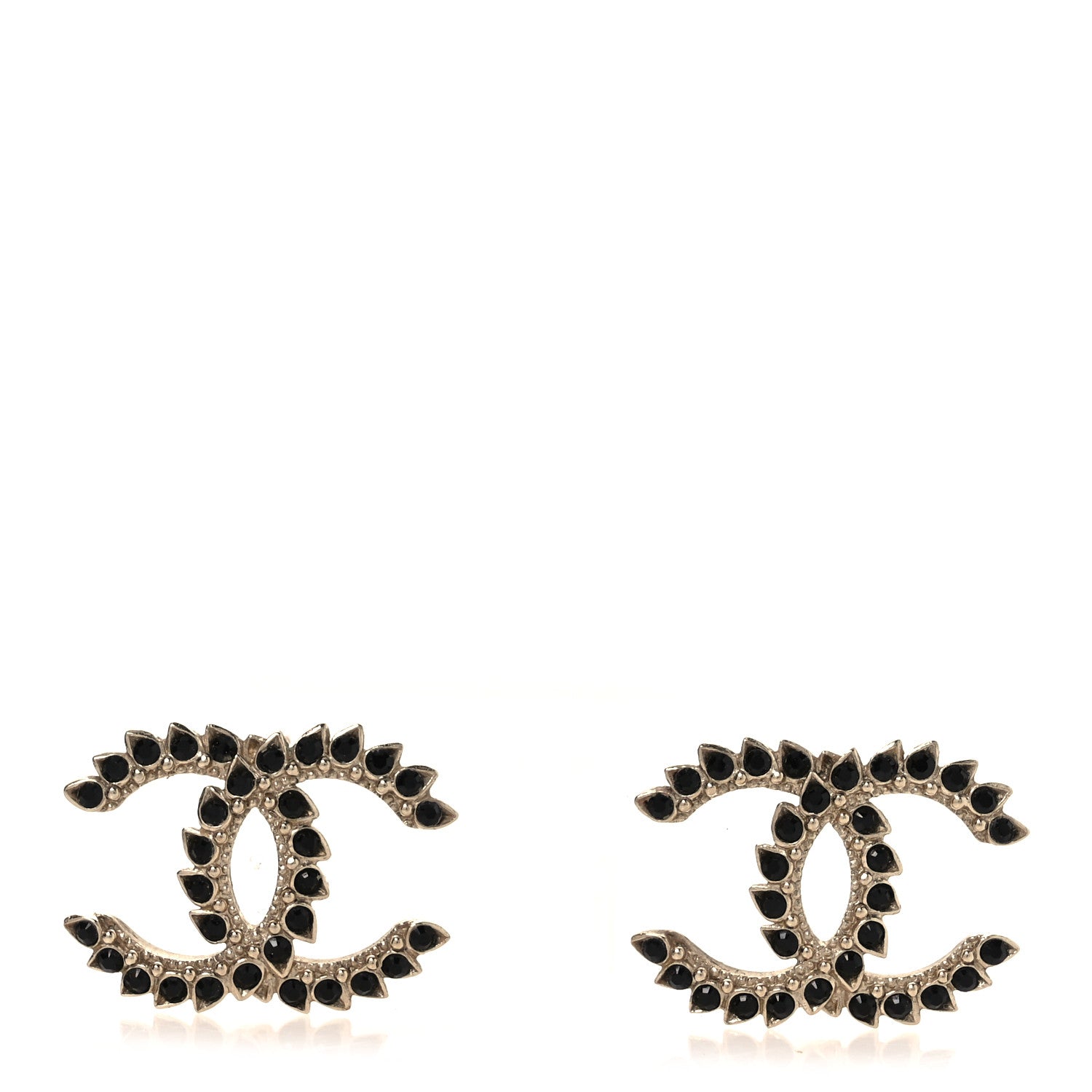 Chanel Strass Crystal Dazzling Wheat CC Earrings Black Gold 1 of 5