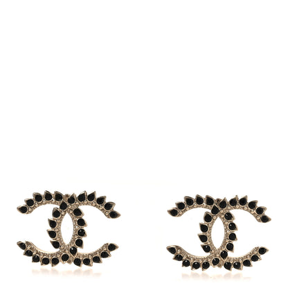 Chanel Strass Crystal Dazzling Wheat CC Earrings Black Gold 1 of 5