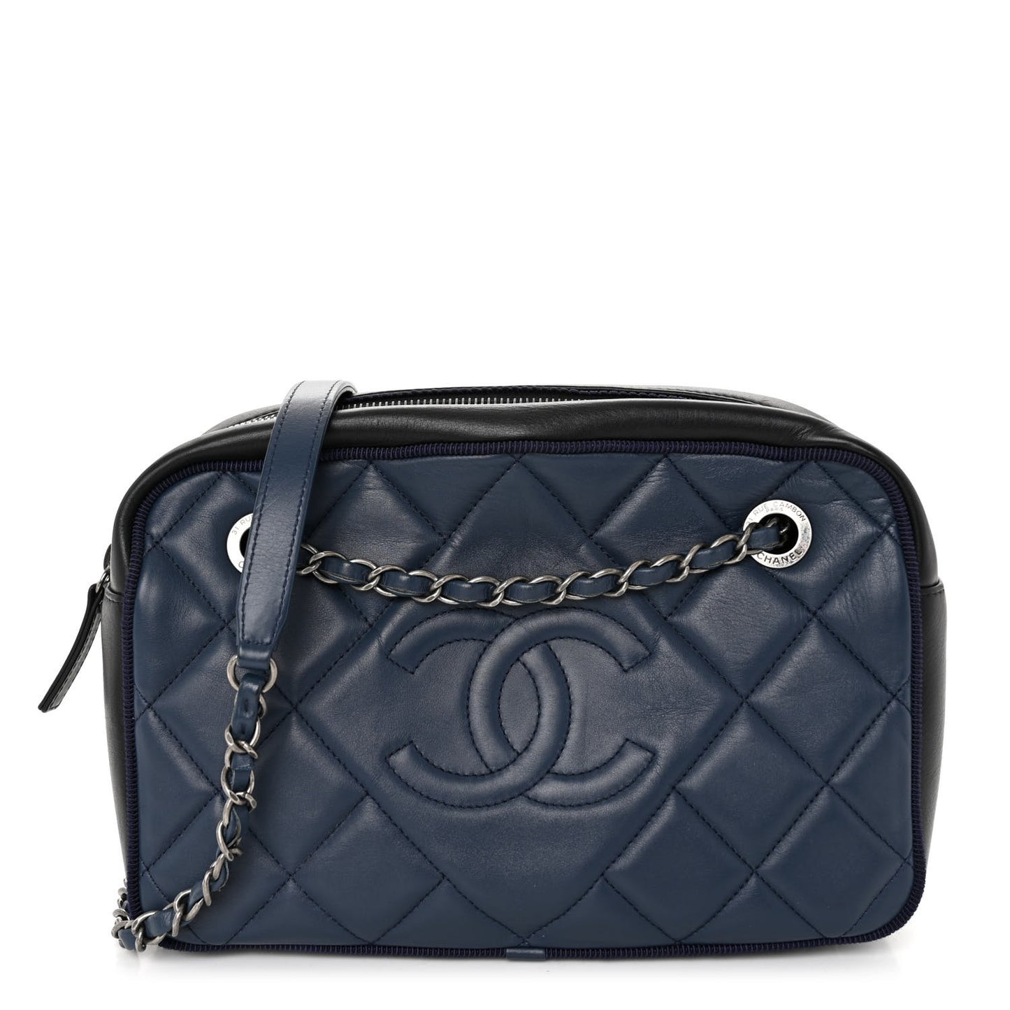 Calfskin Quilted Small Ballerine Camera Case Dark Blue