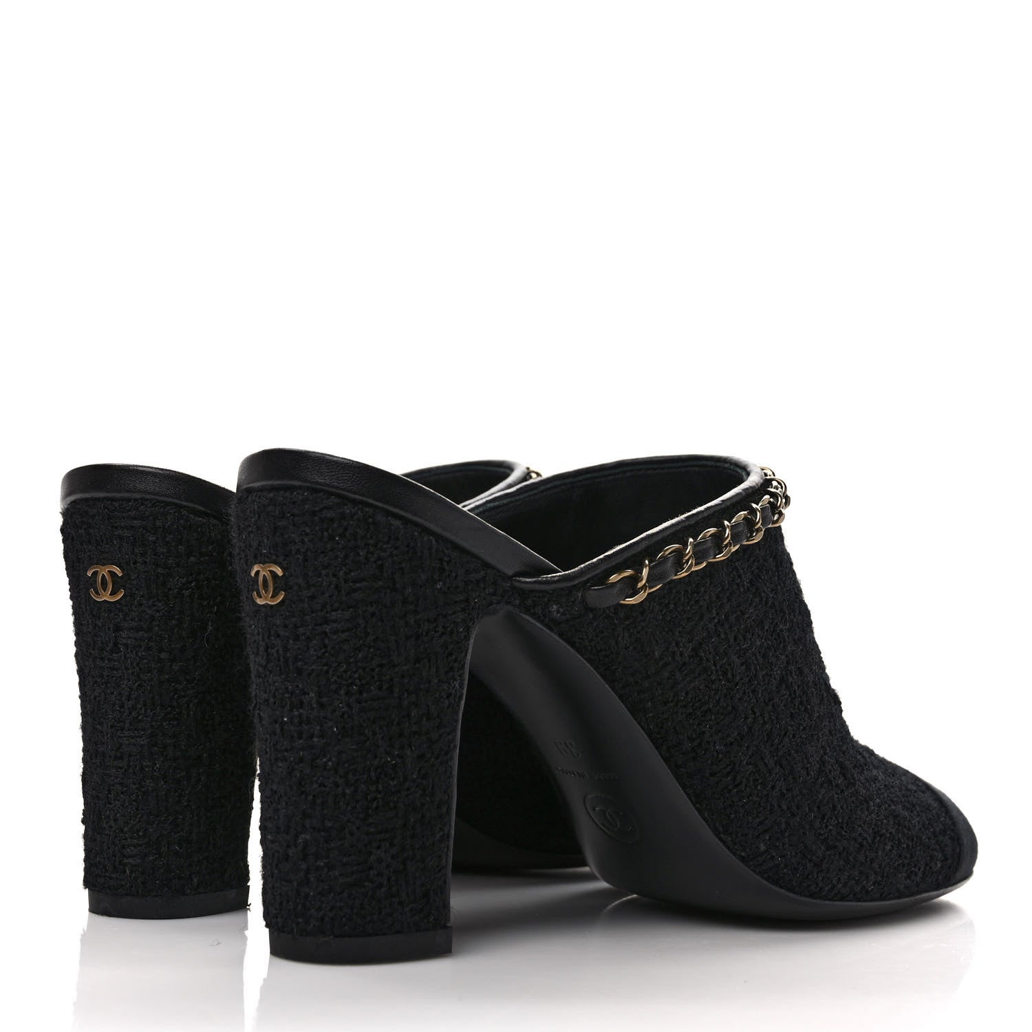 Chanel Tweed Grosgrain Cap Toe Chain Mule 39 Black 4 of 7