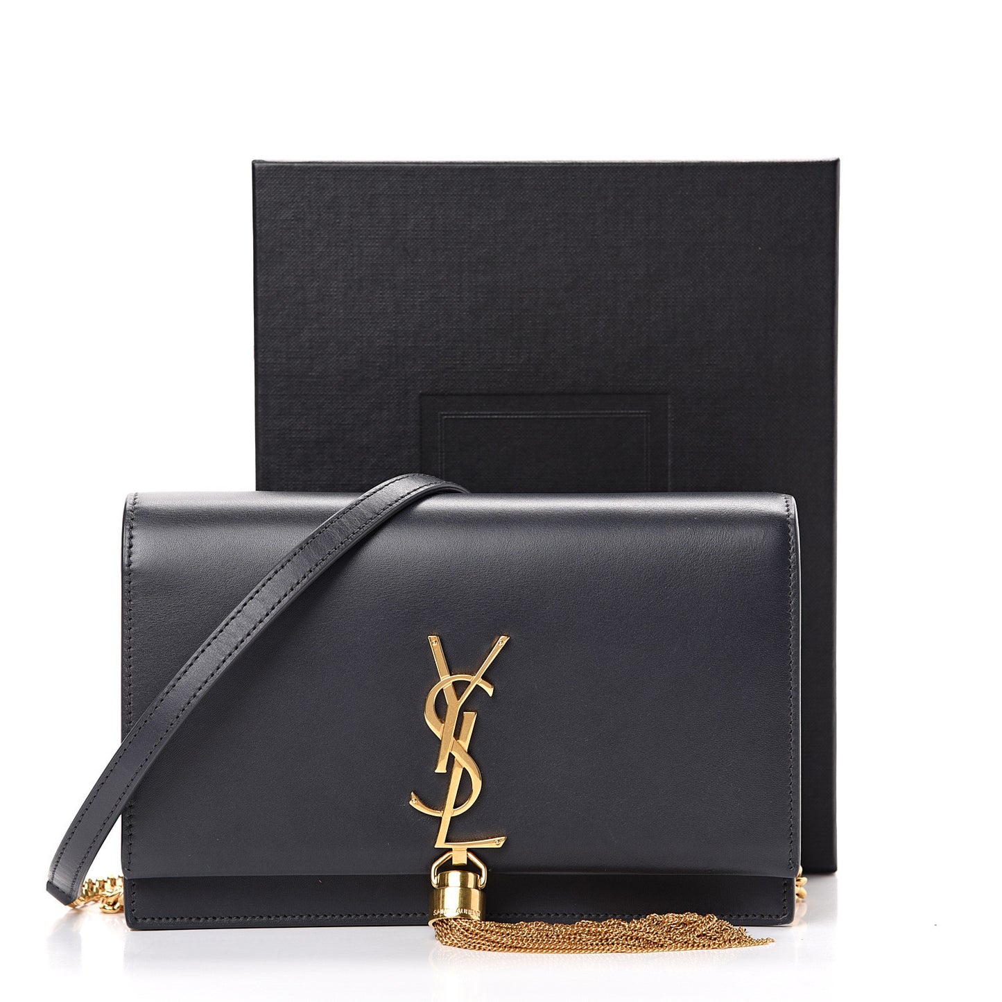Smooth Calfskin Classic Monogram Kate Tassel Chain Wallet Black