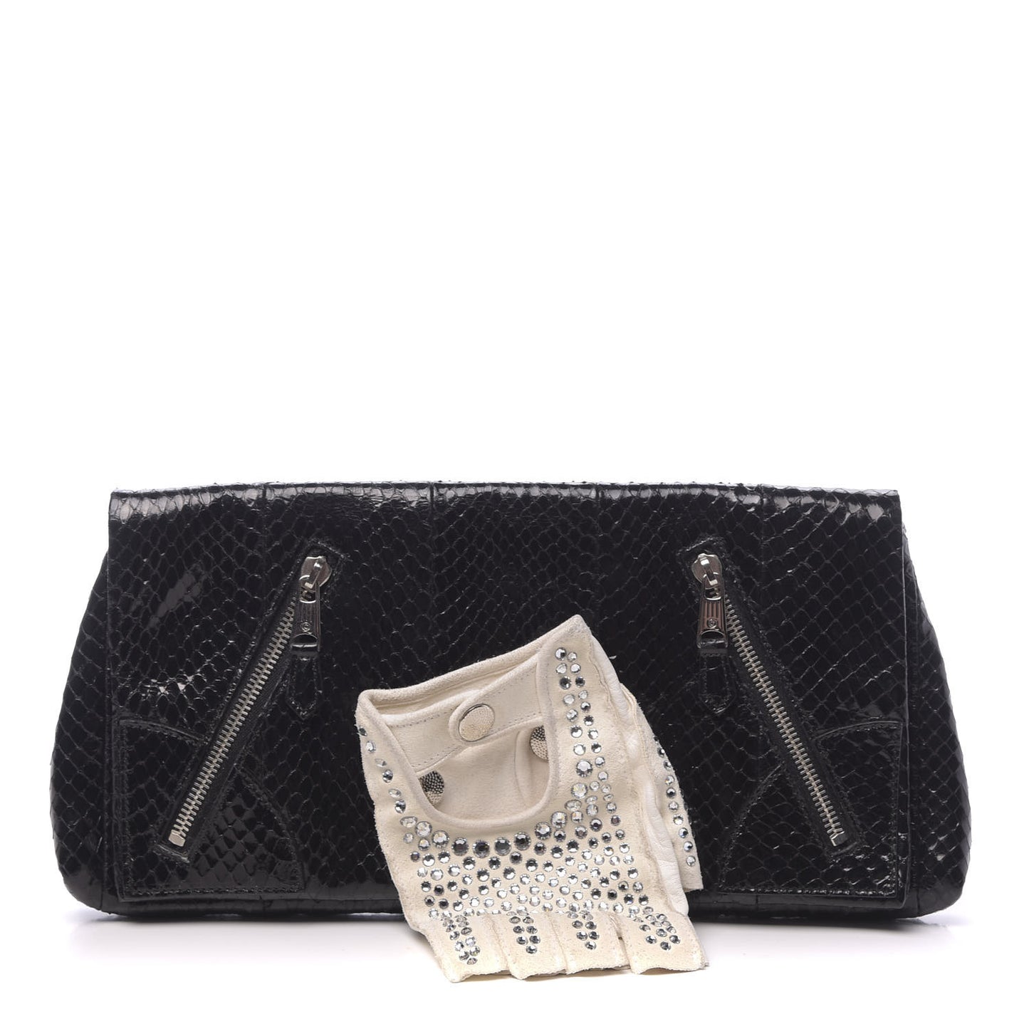 Whipsnakeskin Crystal Faithful Thriller Glove Clutch Black