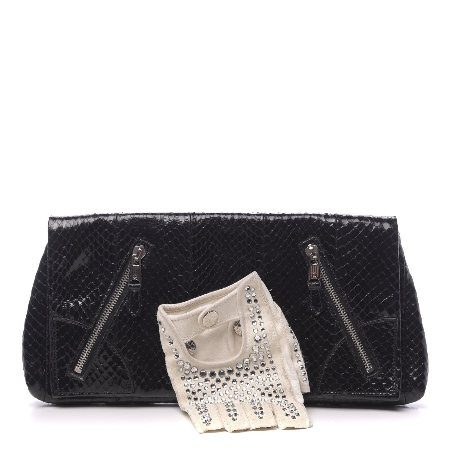 Alexander McQueen Whipsnakeskin Crystal Faithful Thriller Glove Clutch Black 1 of 9