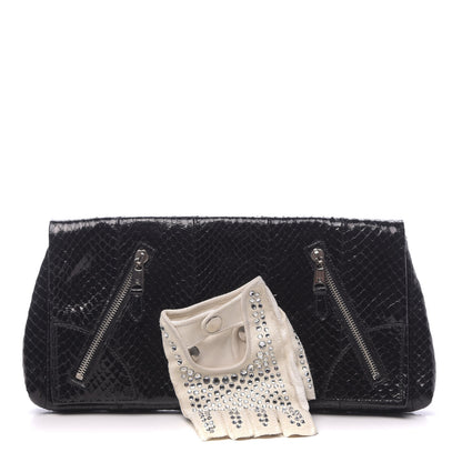 Alexander McQueen Whipsnakeskin Crystal Faithful Thriller Glove Clutch Black 1 of 9