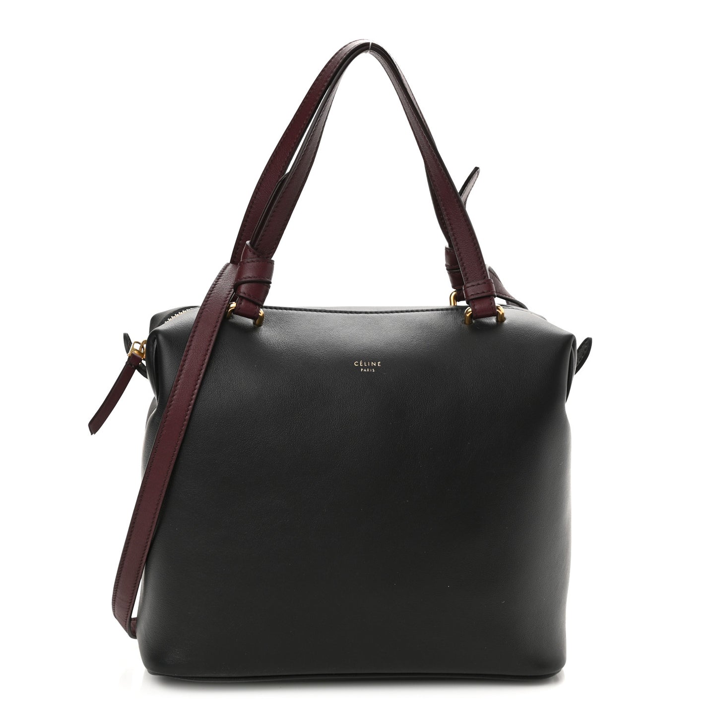 Lambskin Small Soft Cube Satchel Black Burgundy